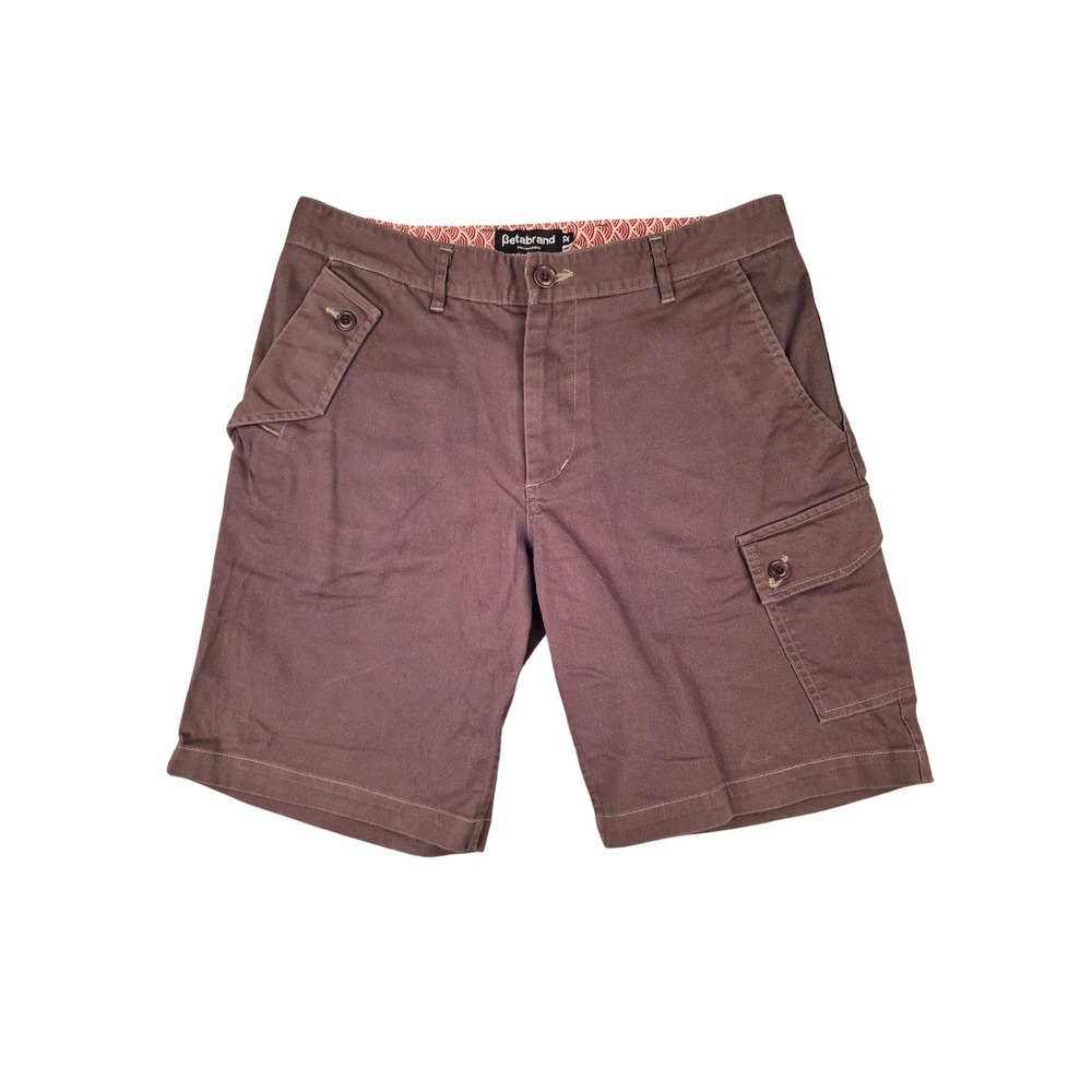 Betabrand Mens Herringbone Cargo Shorts Dark Green Brown Weave Sz 32